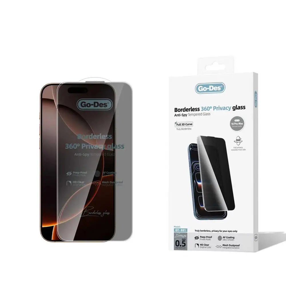 Apple iPhone 16 Pro Max Go Des AF Borderless Privacy Temperli Cam Ekran Koruyucu