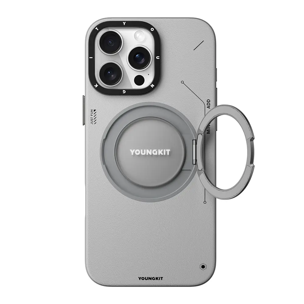 iPhone 16 Pro Max MagSafe Uyumlu 360° Standlı Mat Deri Kılıf - Youngkit Tech Leather