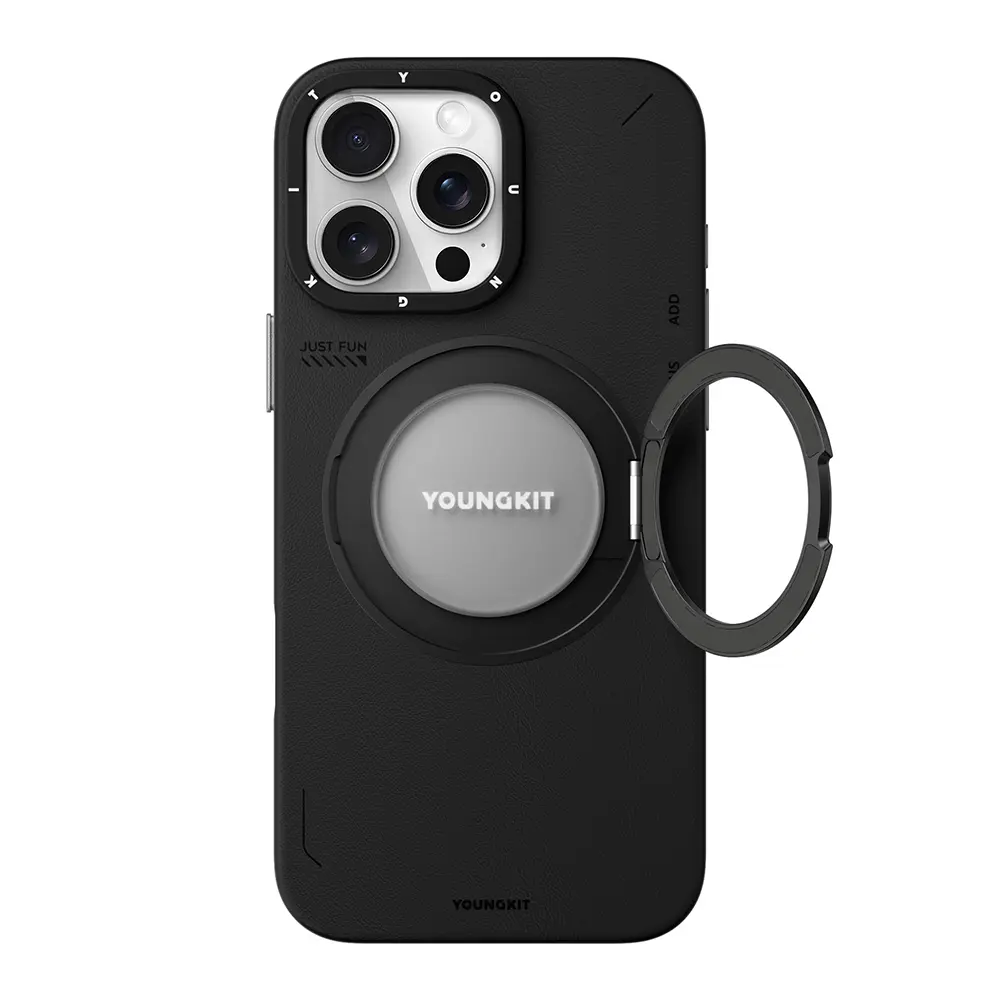 iPhone 16 Pro Max MagSafe Uyumlu 360° Standlı Mat Deri Kılıf - Youngkit Tech Leather