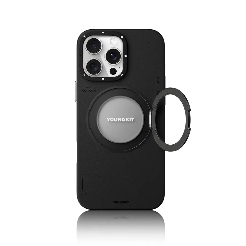 iPhone 16 Pro Max MagSafe Uyumlu 360° Standlı Mat Deri Kılıf - Youngkit Tech Leather