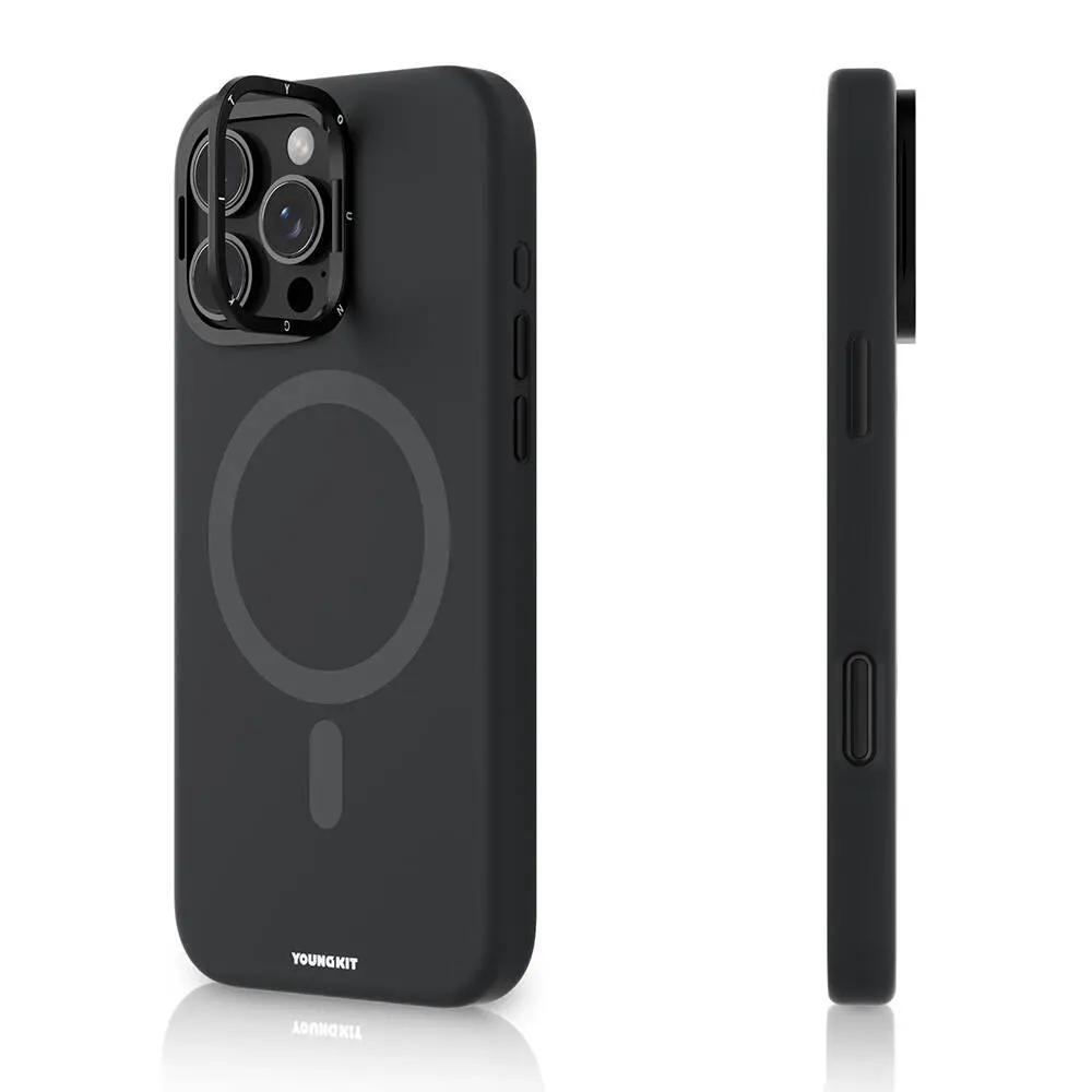 iPhone 16 Pro Max MagSafe Uyumlu Kamera Standlı Silikon Kılıf - Youngkit Bitty Cream