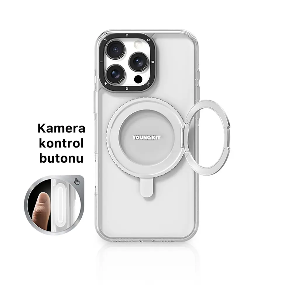 iPhone 16 Pro Max MagSafe Uyumlu Standlı Şeffaf Kılıf - Youngkit Pivot