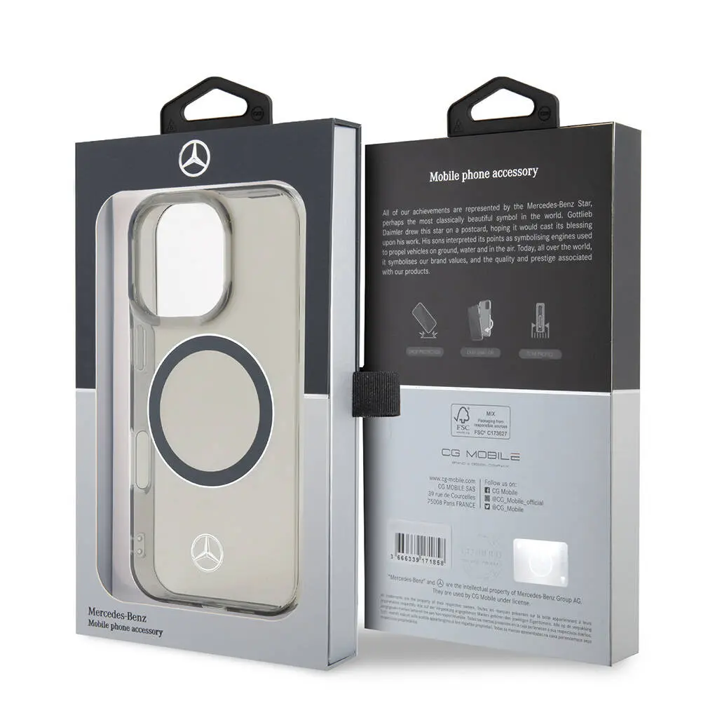 iPhone 16 Pro Max MagSafe Uyumlu Şeffaf Kılıf - Mercedes Benz Silver Ring