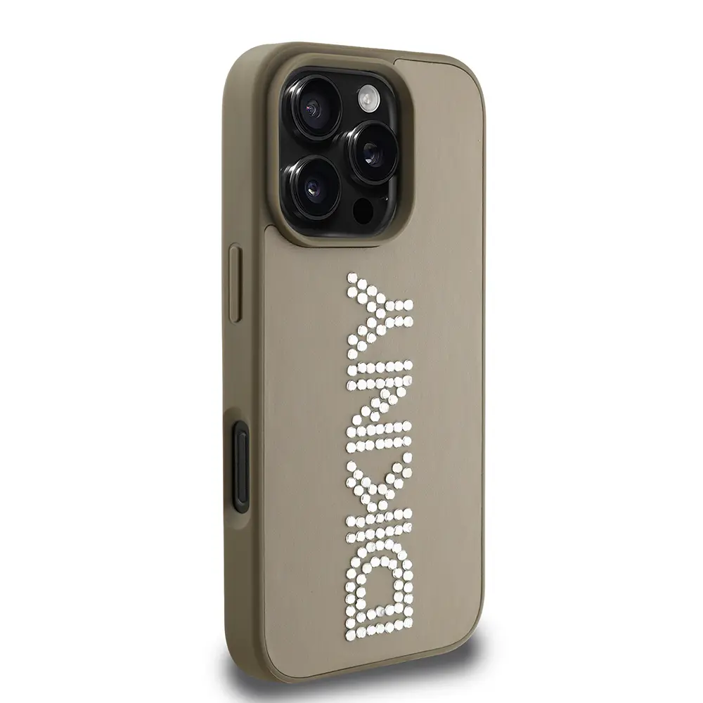 iPhone 16 Pro Max Taşlı Metalik PU Deri Kılıf - DKNY Lisanslı