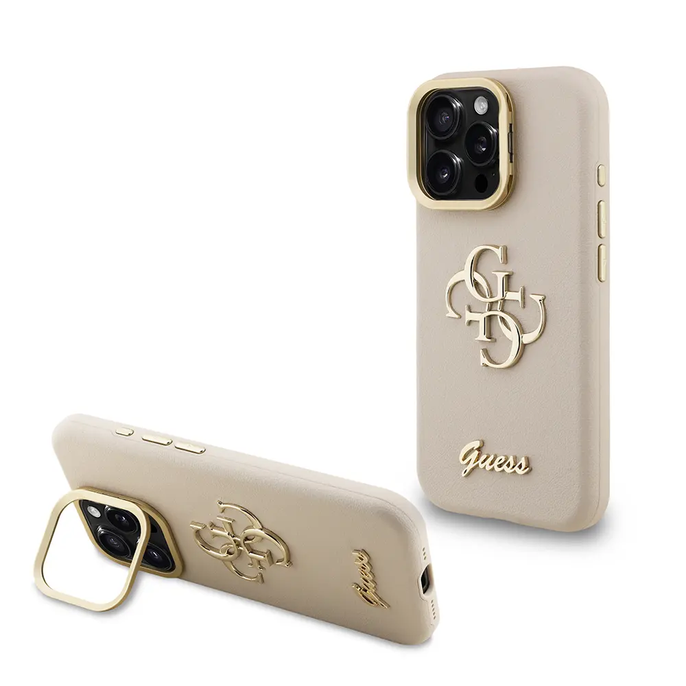 iPhone 16 Pro Max Kamera Standlı Kılıf - Guess Grained Yazı Logolu