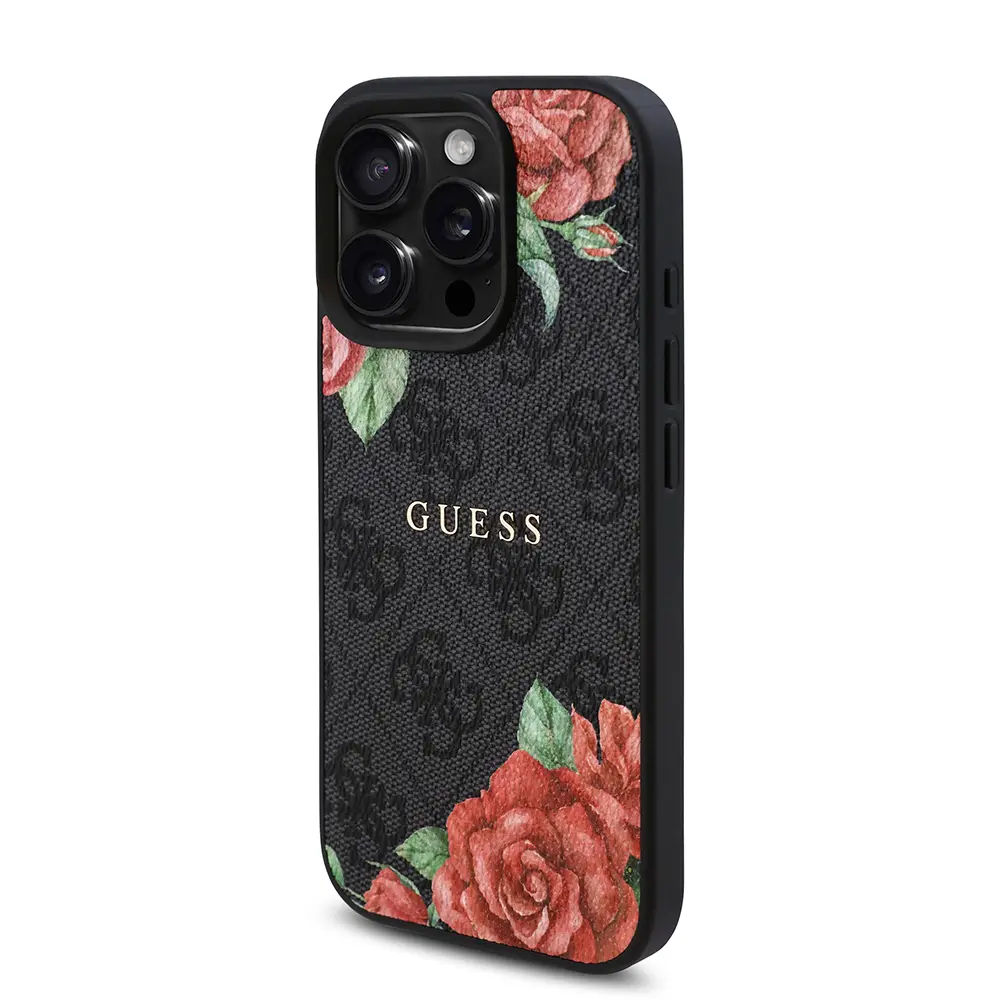 iPhone 16 Pro Max MagSafe Uyumlu Gül Baskılı Kılıf - Guess 4G Logolu
