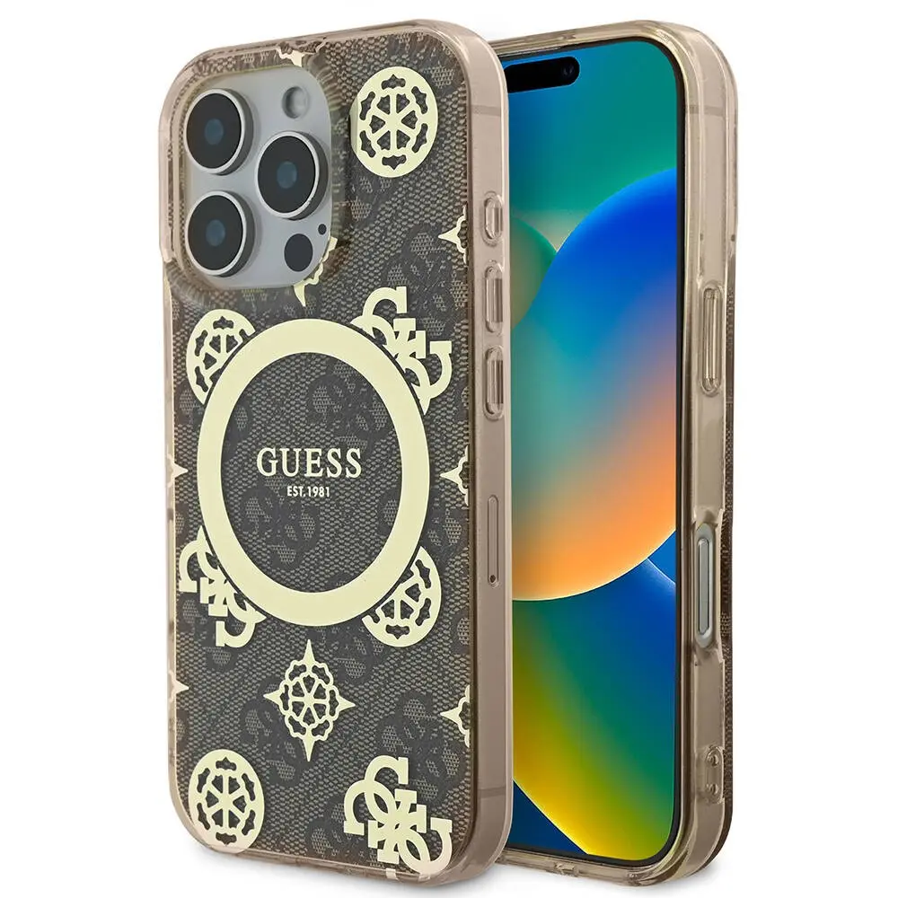 iPhone 16 Pro Max MagSafe Uyumlu Kılıf - Guess Peony ve 4G Desenli