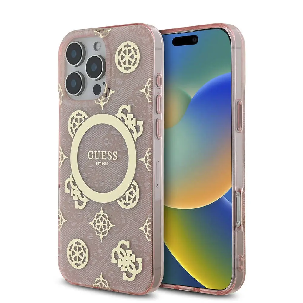 iPhone 16 Pro Max MagSafe Uyumlu Kılıf - Guess Peony ve 4G Desenli