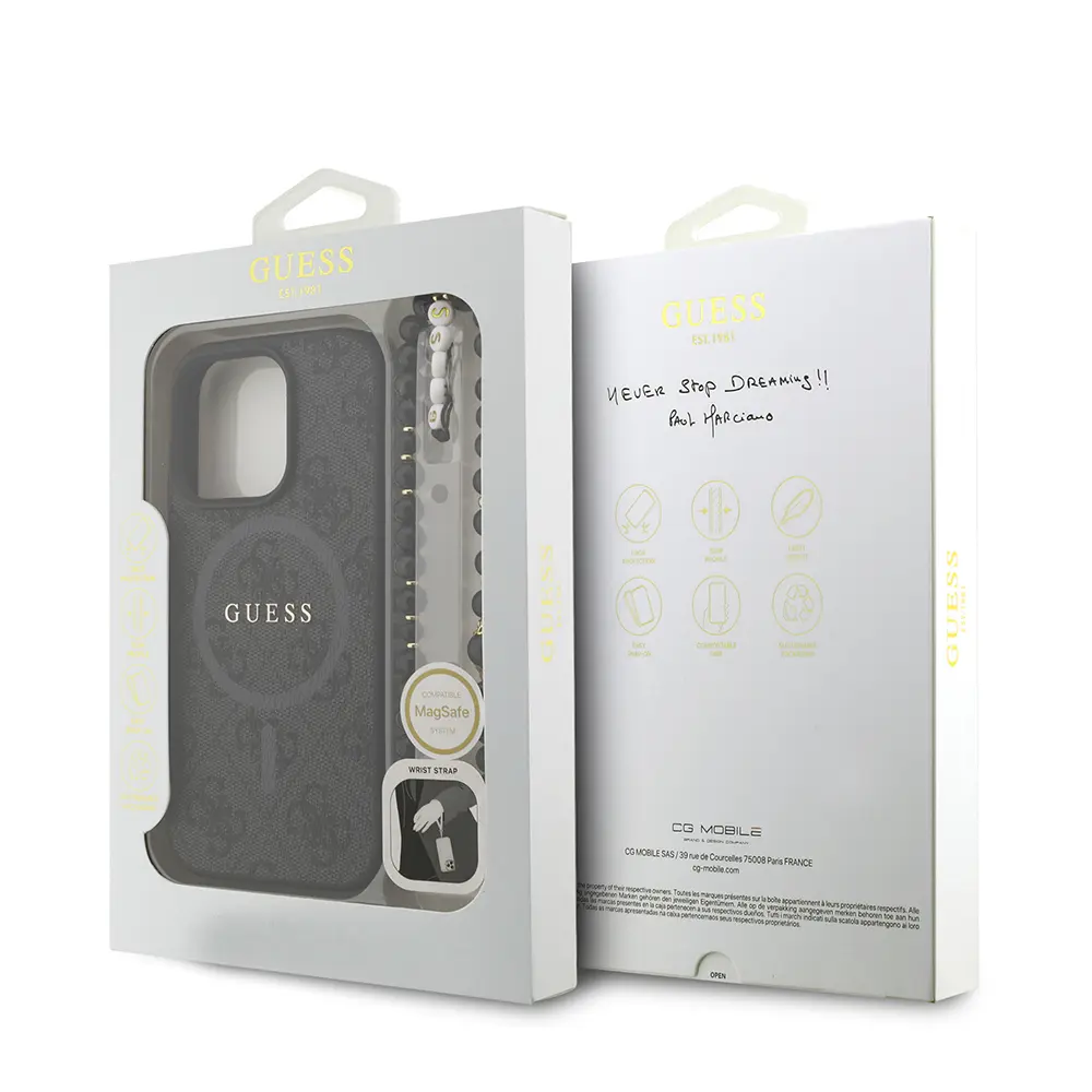 iPhone 16 Pro Max MagSafe Uyumlu PU Deri Kılıf - Guess Bilek Askılı
