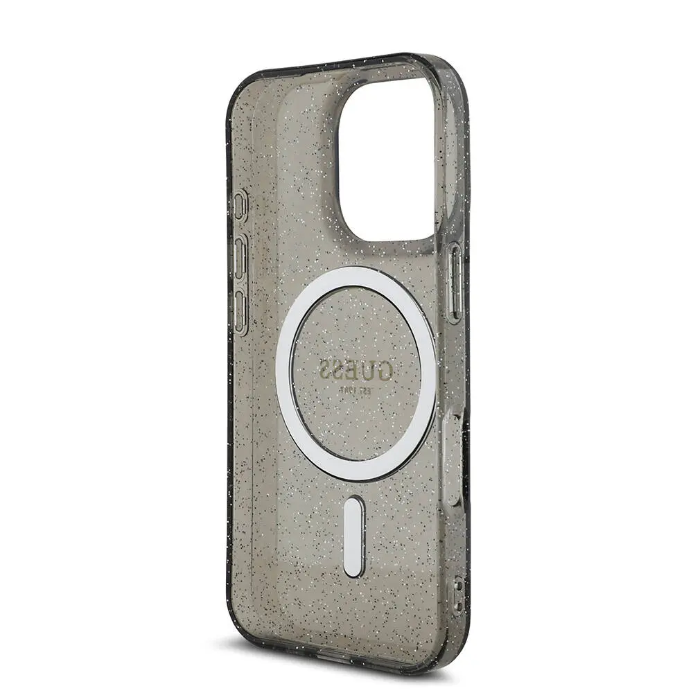 iPhone 16 Pro Max MagSafe Uyumlu Simli Silikon Kılıf - Guess İnci Bileklikli