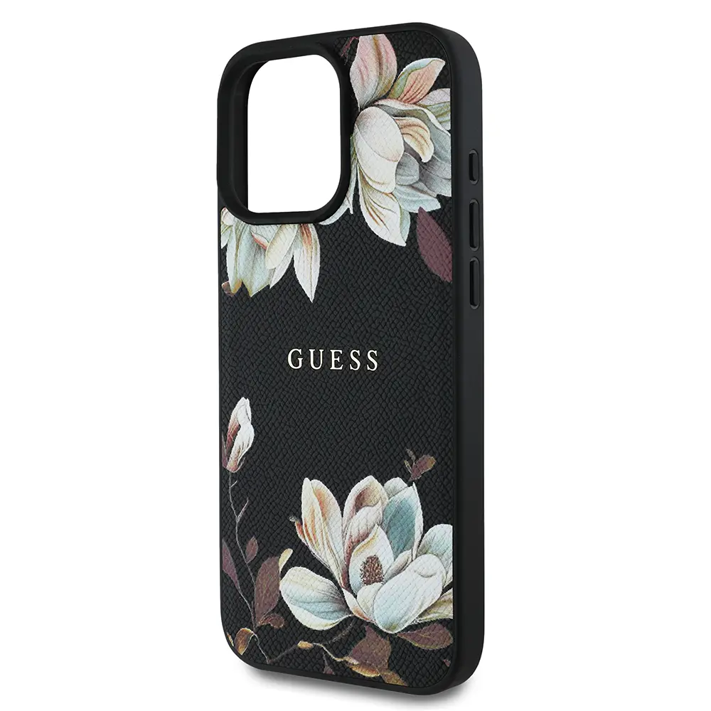 iPhone 16 Pro Max MagSafe Uyumlu Lisanslı Kılıf - Guess Taneli Çiçek Tasarımlı