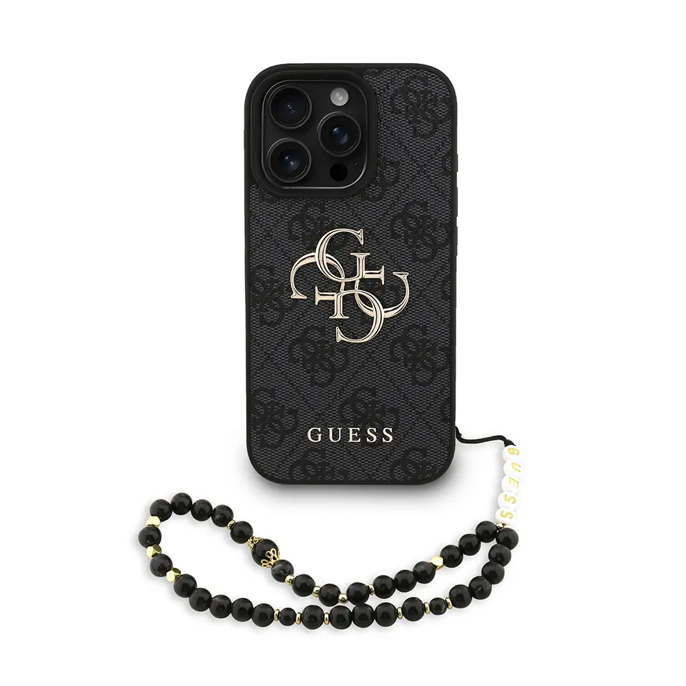 iPhone 16 Pro Max PU Deri Kılıf, Bilek Askı İpli - Guess 4G Logolu