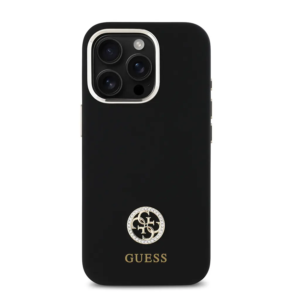 iPhone 16 Pro Max Silikon Kılıf, Metal Kamera Çerçeveli - Guess 4G Logolu