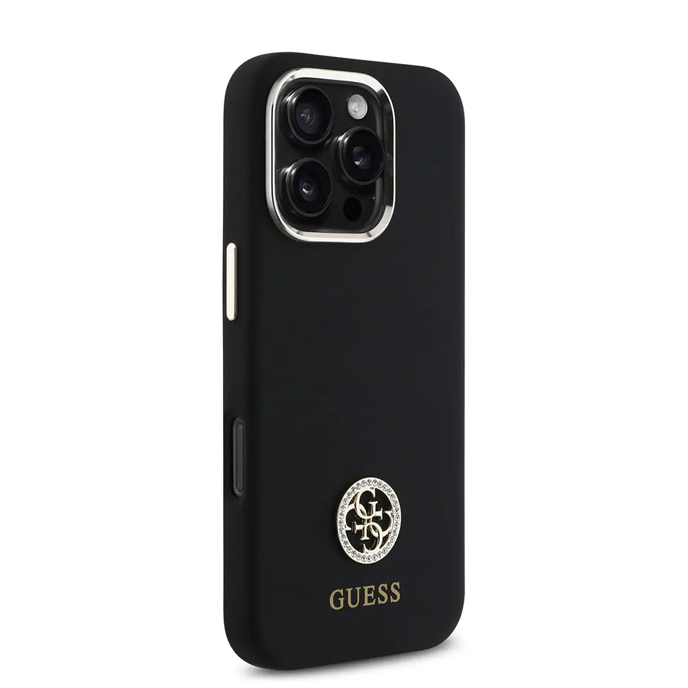 iPhone 16 Pro Max Silikon Kılıf, Metal Kamera Çerçeveli - Guess 4G Logolu