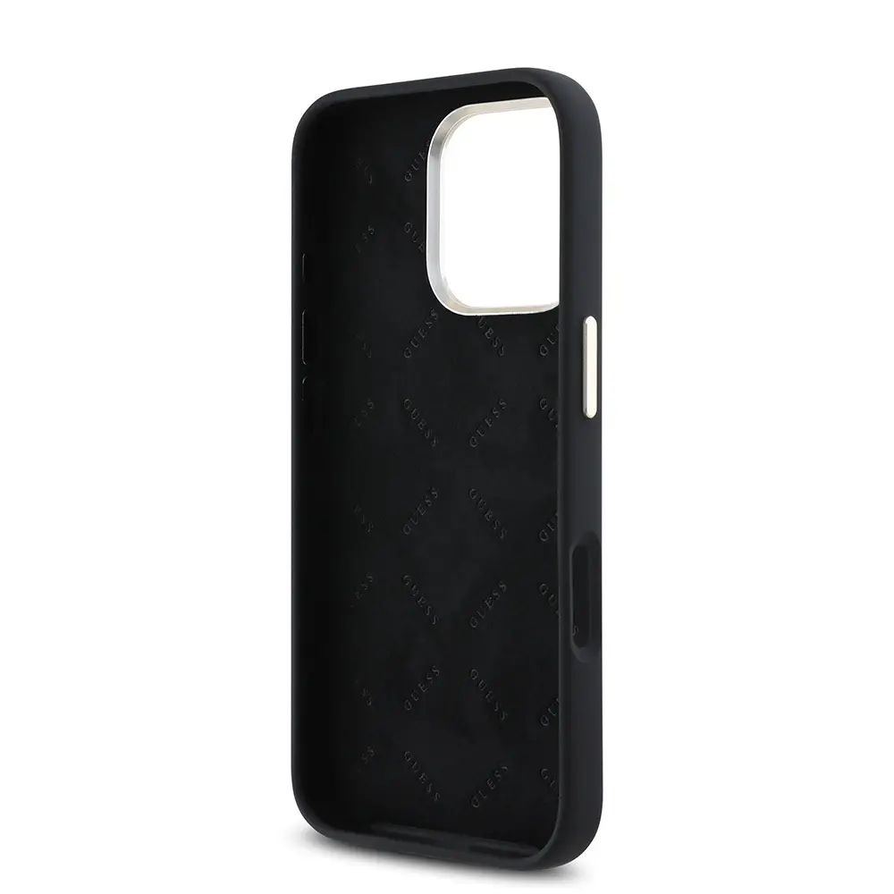 iPhone 16 Pro Max Silikon Kılıf, Metal Kamera Çerçeveli - Guess 4G Logolu
