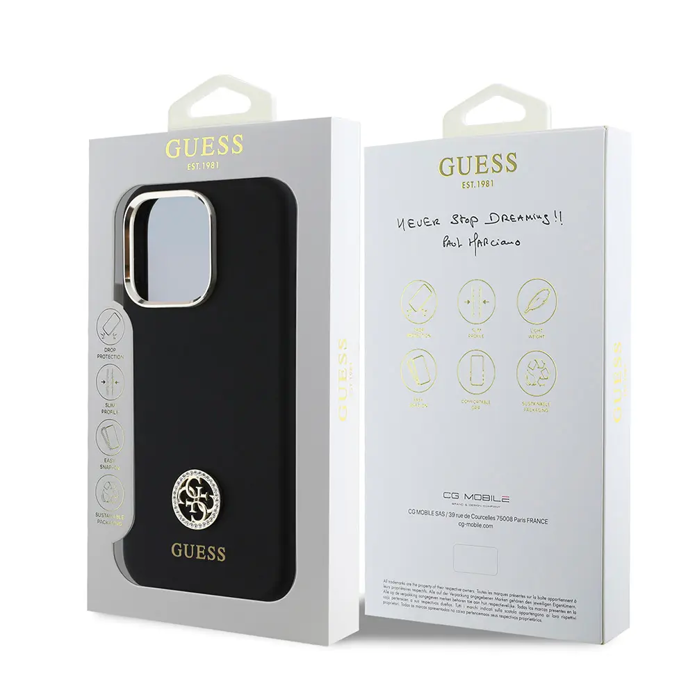 iPhone 16 Pro Max Silikon Kılıf, Metal Kamera Çerçeveli - Guess 4G Logolu