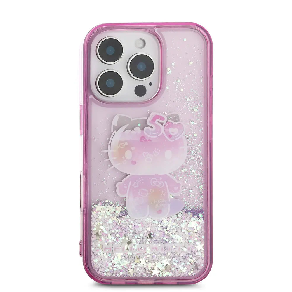 iPhone 16 Pro Max Uyumlu Sıvılı Simli Kılıf - Hello Kitty 50. Yıldönümü