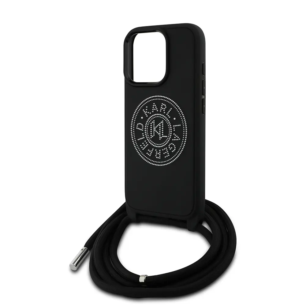 iPhone 16 Pro Max Askı İpli Taşlı Kılıf - Karl Lagerfeld Crossbody Cord