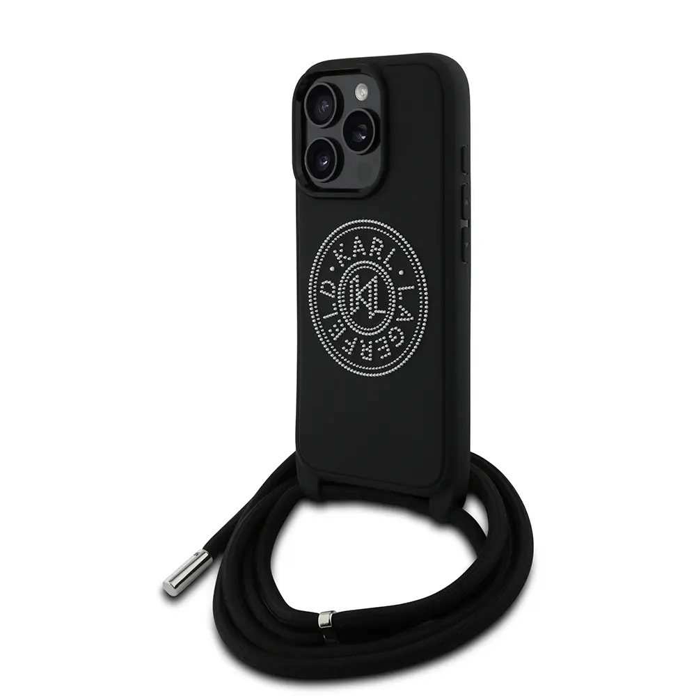 iPhone 16 Pro Max Askı İpli Taşlı Kılıf - Karl Lagerfeld Crossbody Cord