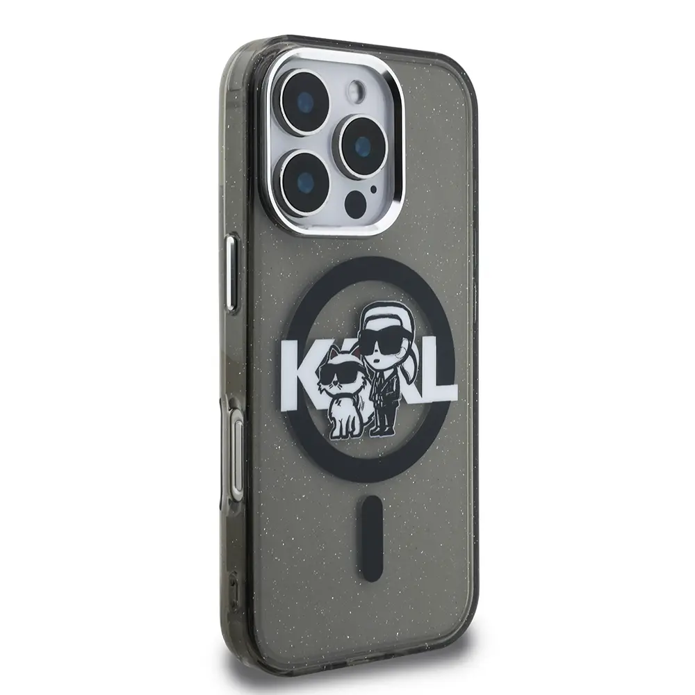 iPhone 16 Pro Max Kılıf, Parlayan Simli Karl & Choupette Logo - Karl Lagerfeld