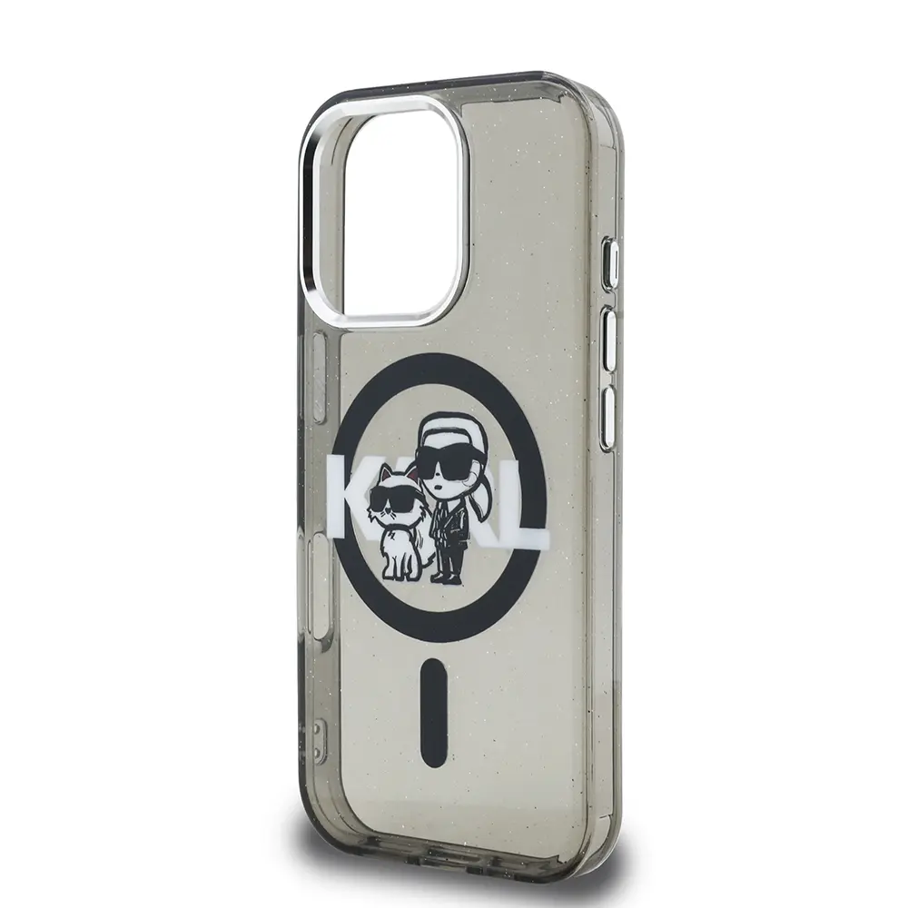 iPhone 16 Pro Max Kılıf, Parlayan Simli Karl & Choupette Logo - Karl Lagerfeld