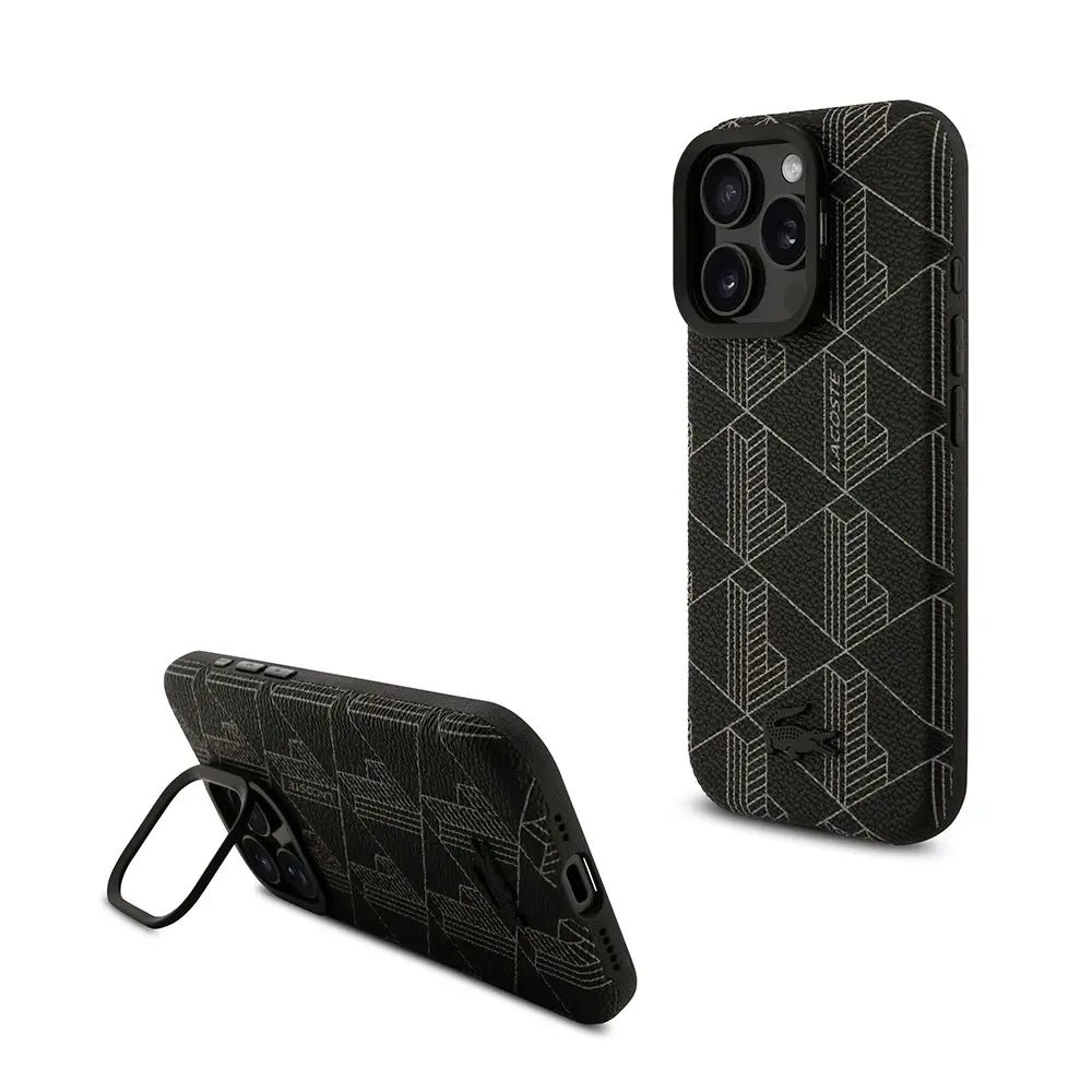 iPhone 16 Pro Max MagSafe Uyumlu Standlı PU Deri Kılıf - Lacoste Monogram