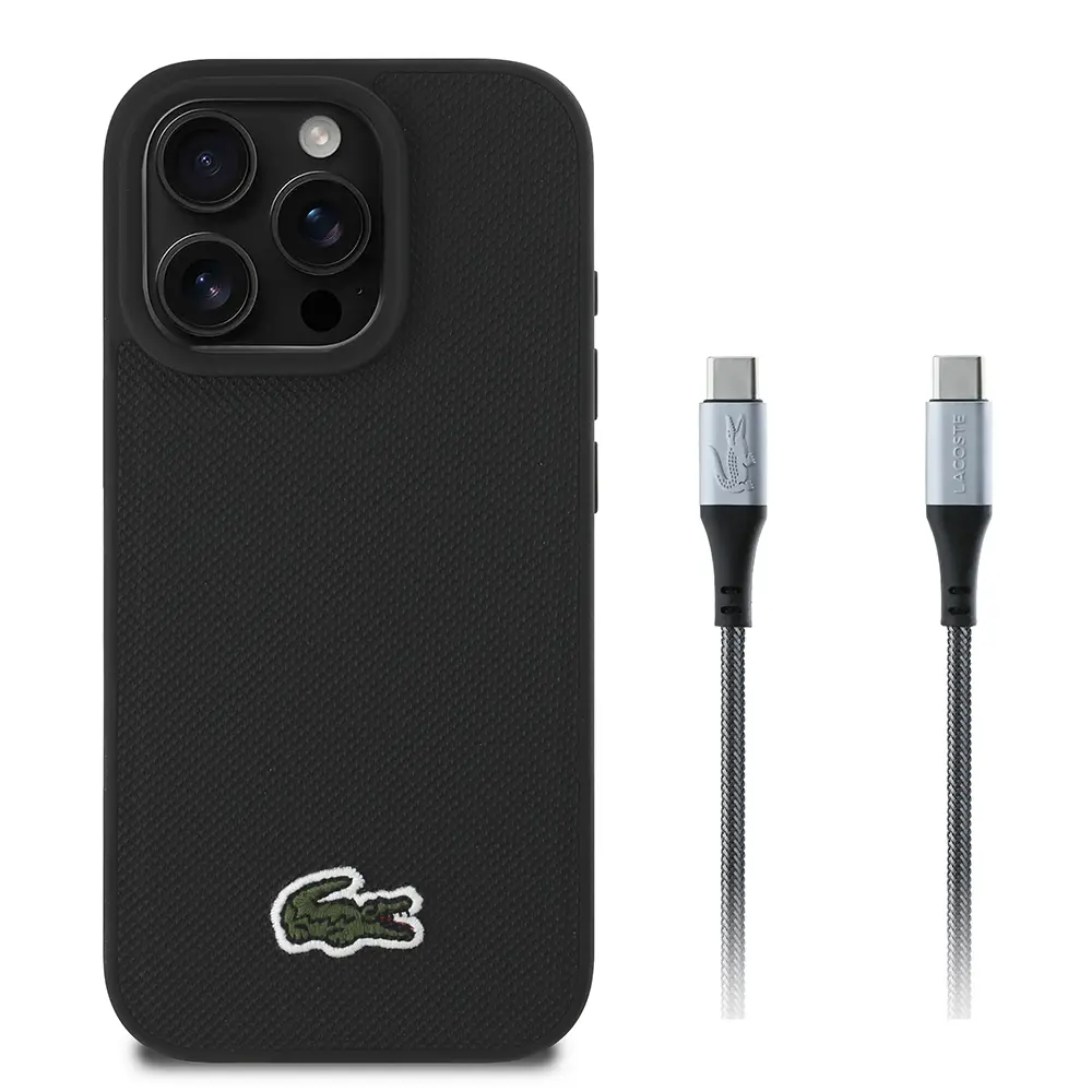 iPhone 16 Pro Max PU Pike Desenli Lisanslı Kılıf - Lacoste, Type-C Kablo Hediyeli