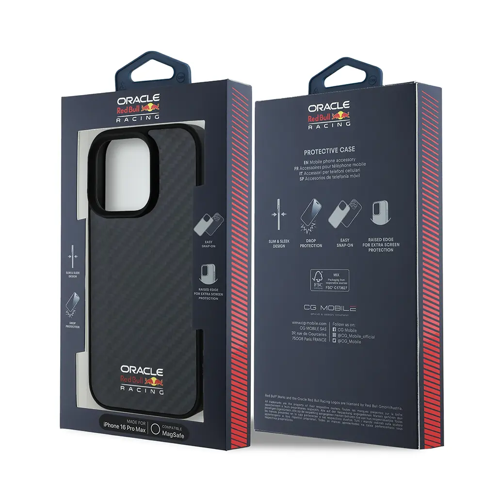 iPhone 16 Pro Max MagSafe Uyumlu Karbon Fiber Tasarımlı Kılıf - RedBull