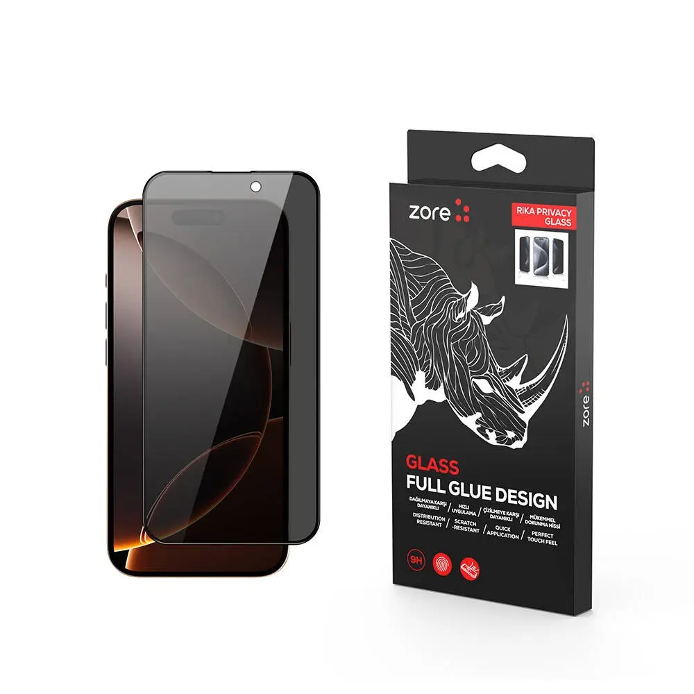 iPhone 16 Pro Max Gizlilik Filtreli Temperli Cam Ekran Koruyucu - Zore Rika