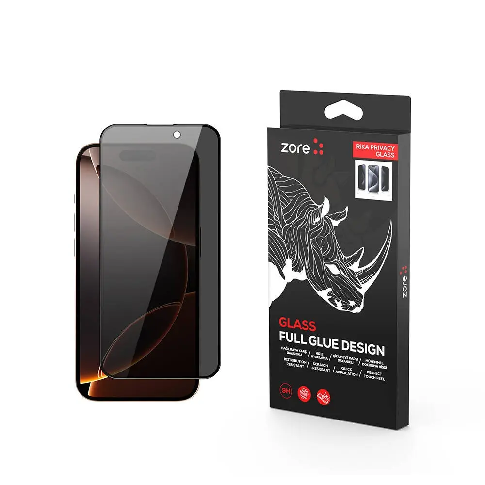 iPhone 16 Pro Gizlilik Temperli Cam Ekran Koruyucu - Zore Rika Premium