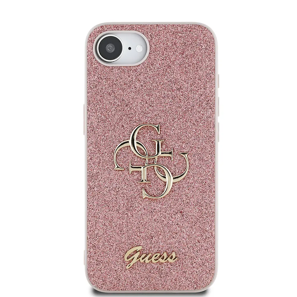 iPhone 16e Uyumlu Guess Lisanslı Glitter Kılıf, Büyük Metal Logo