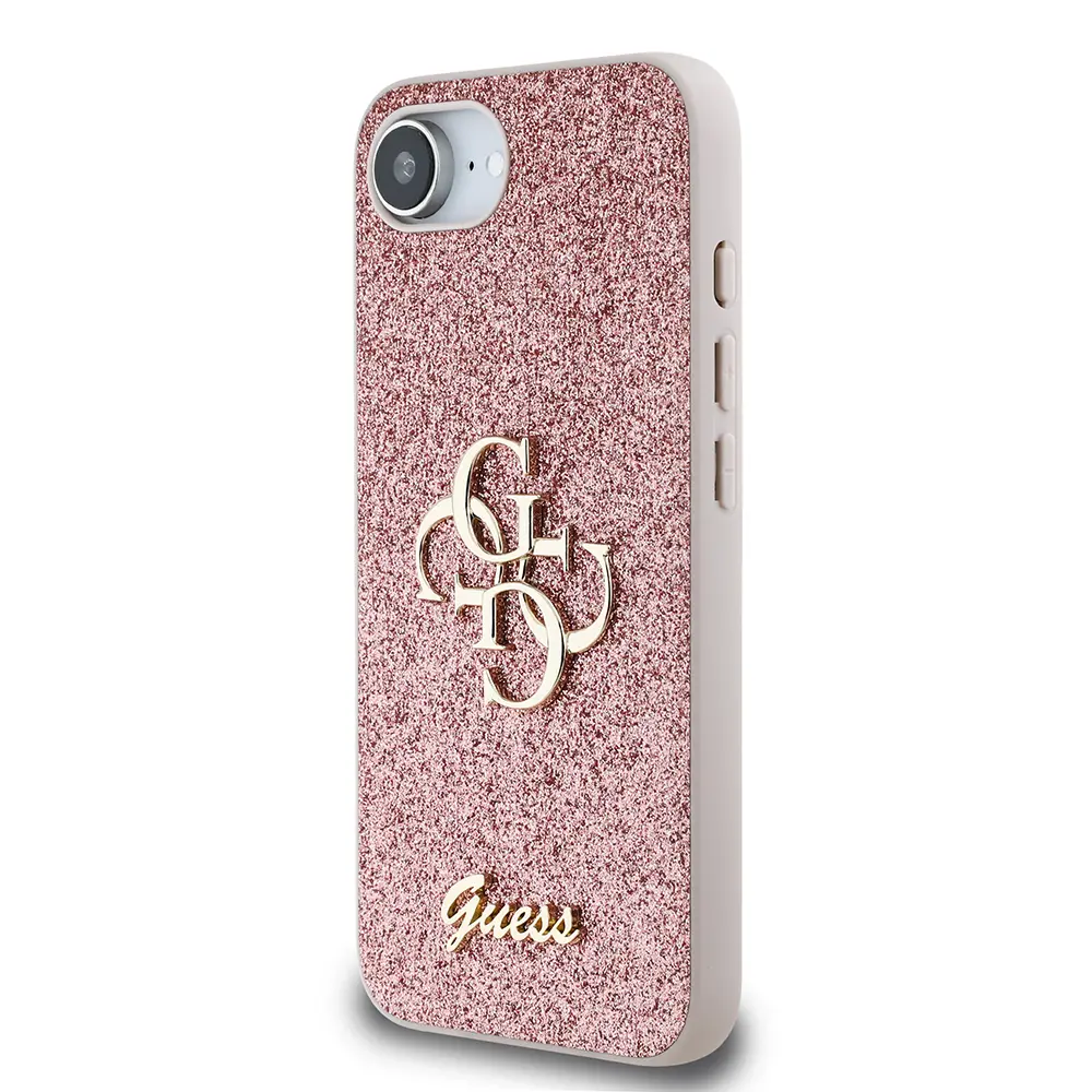 iPhone 16e Uyumlu Guess Lisanslı Glitter Kılıf, Büyük Metal Logo