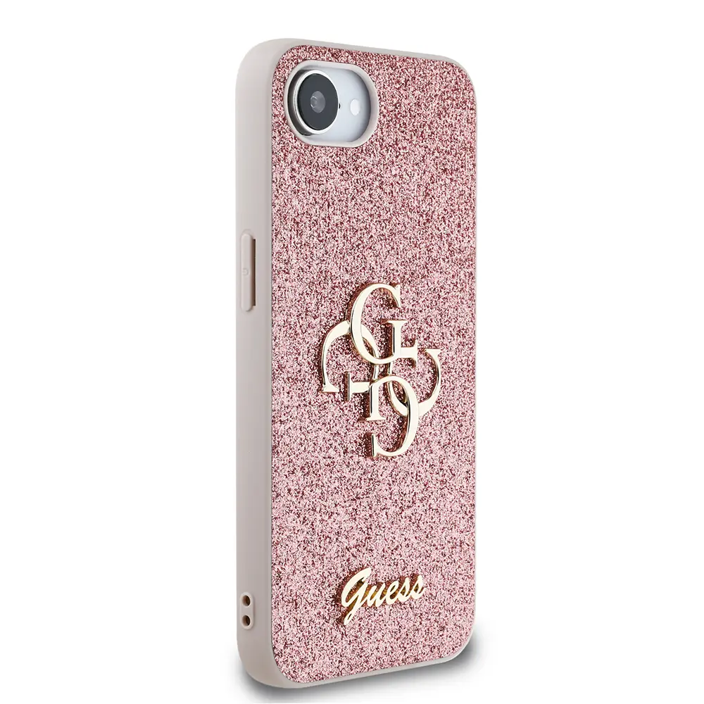 iPhone 16e Uyumlu Guess Lisanslı Glitter Kılıf, Büyük Metal Logo