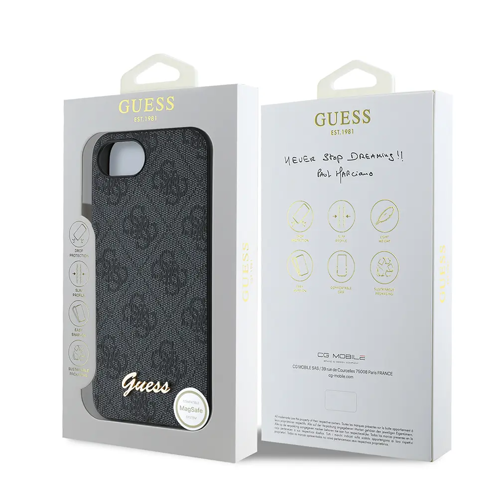 iPhone 16e Uyumlu Guess 4G Desenli Metal Logo Detaylı Kılıf