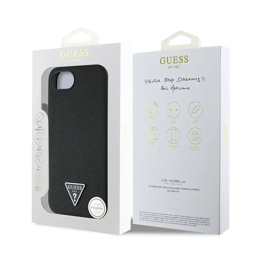 iPhone 16e MagSafe Uyumlu Grained Triangle Kılıf - Guess