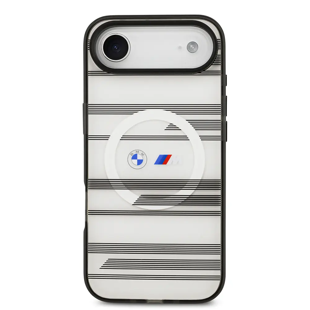 Apple iPhone 17 Air Kılıf BMW Orjinal Lisanslı M-safe Şarj Özellikli Metal Kamera Butonlu Yatay Şeritli M Dizayn Kapak