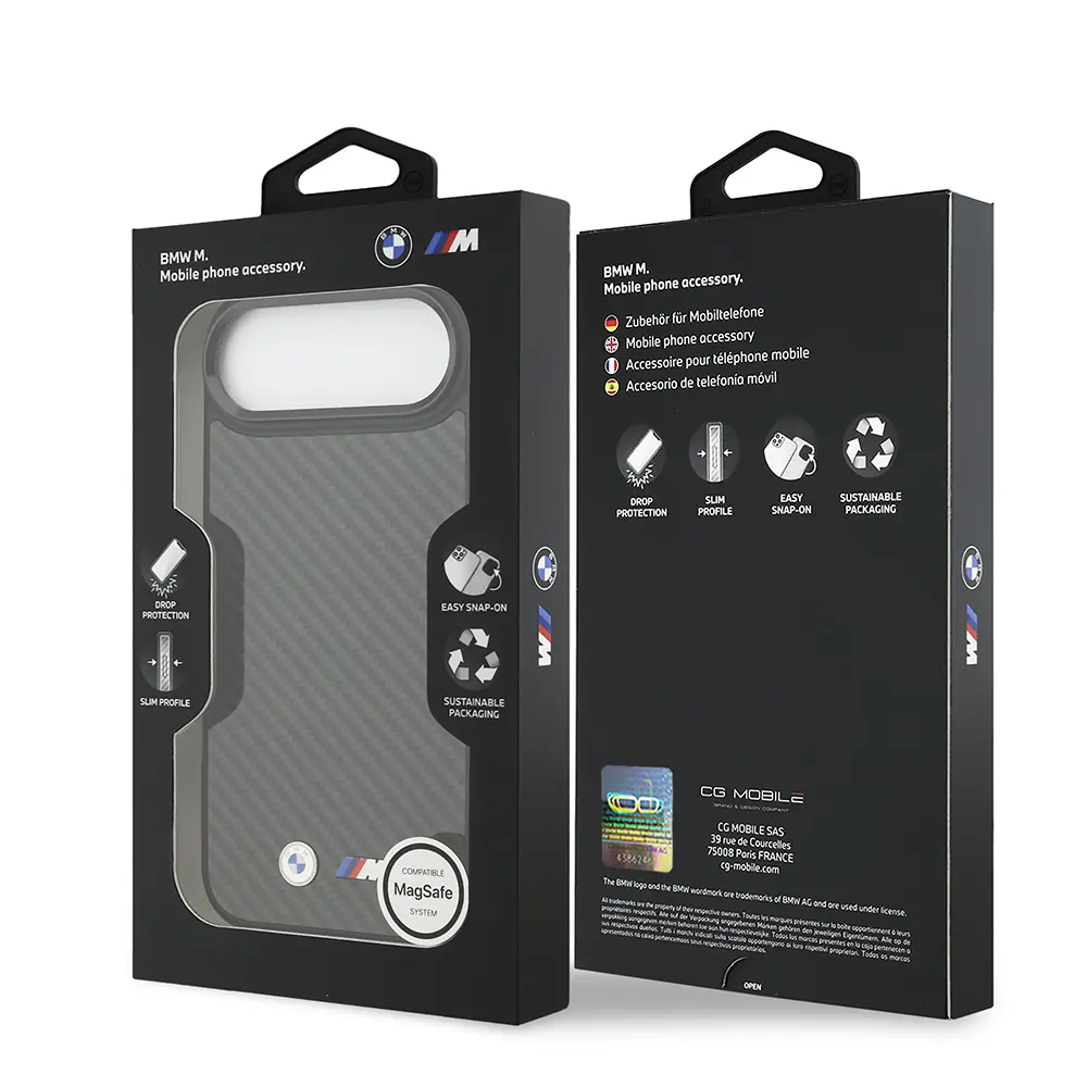 Apple iPhone 17 Air Kılıf BMW Orjinal Lisanslı M-safe Şarj Özellikli Karbon Fiber Metal Logolu Kapak