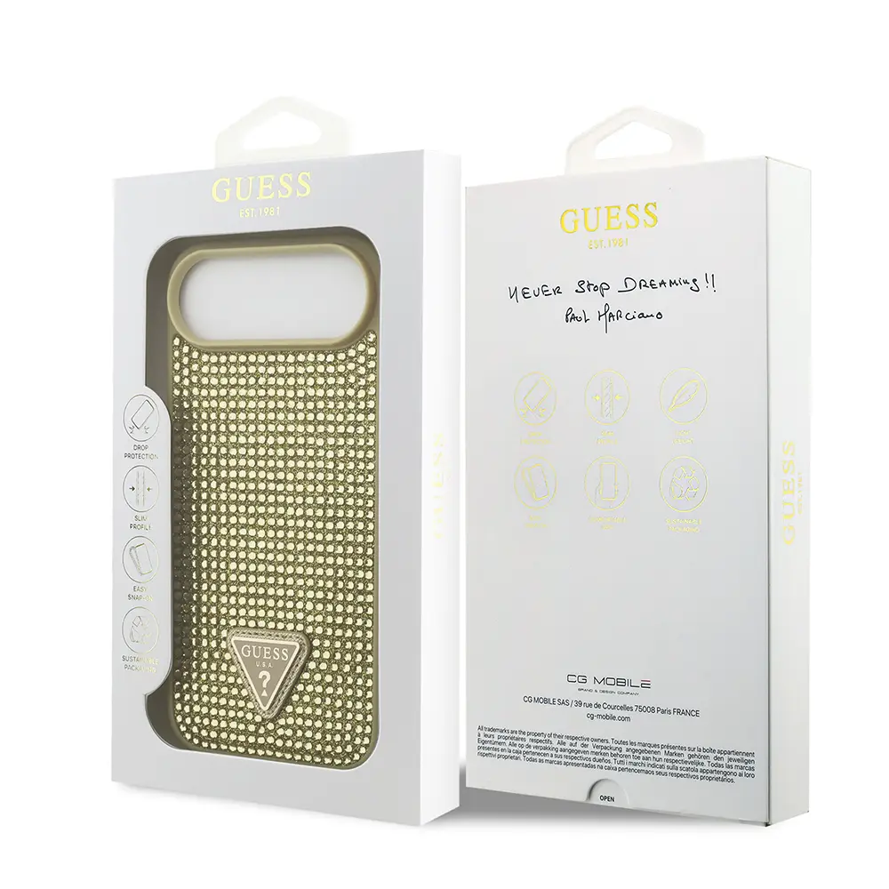 iPhone 17 Air Taşlı Arka Yüzey Üçgen Logolu Kılıf - Guess