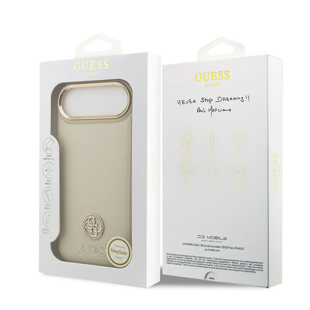 iPhone 17 Air MagSafe Uyumlu Taşlı 4G Logolu Kılıf - Guess Grained
