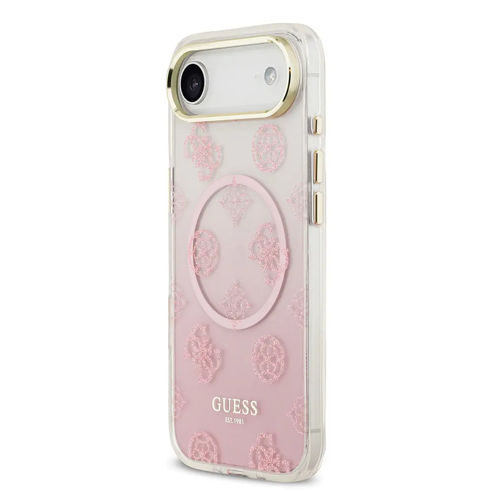 Apple iPhone 17 Air Kılıf Guess Orjinal Lisanslı M-safe Şarj Özellikli Simli Peony Desenli Silikon Kapak