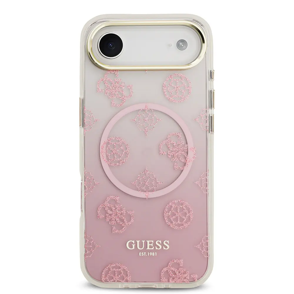 Apple iPhone 17 Air Kılıf Guess Orjinal Lisanslı M-safe Şarj Özellikli Simli Peony Desenli Silikon Kapak