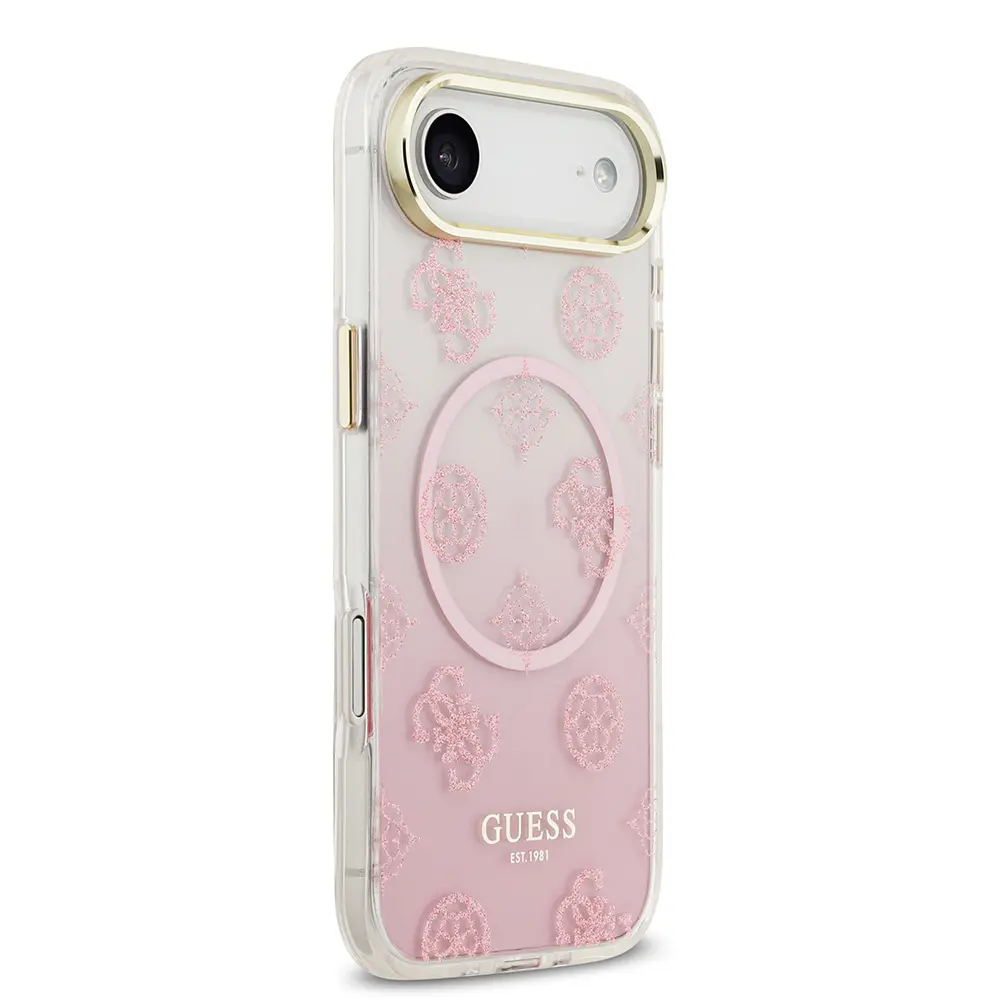 Apple iPhone 17 Air Kılıf Guess Orjinal Lisanslı M-safe Şarj Özellikli Simli Peony Desenli Silikon Kapak
