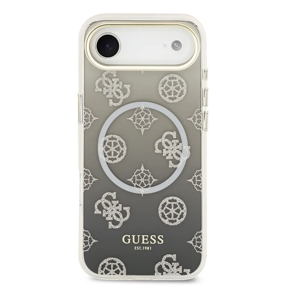 Apple iPhone 17 Air Kılıf Guess Orjinal Lisanslı M-safe Şarj Özellikli Simli Peony Desenli Silikon Kapak