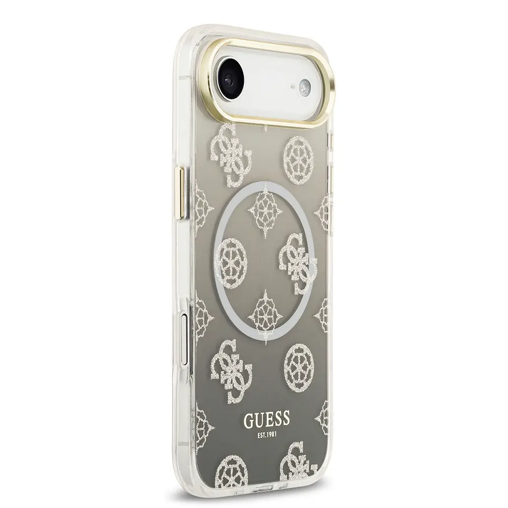 Apple iPhone 17 Air Kılıf Guess Orjinal Lisanslı M-safe Şarj Özellikli Simli Peony Desenli Silikon Kapak