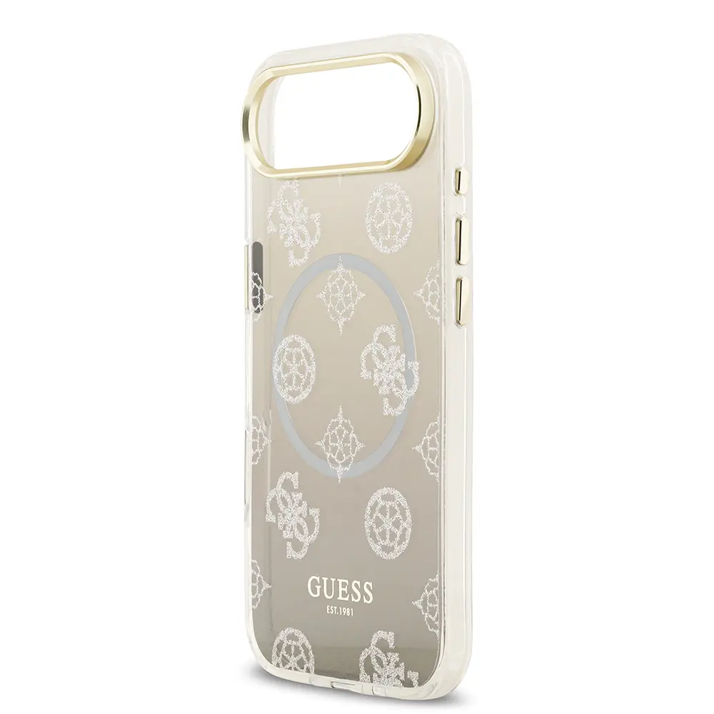 Apple iPhone 17 Air Kılıf Guess Orjinal Lisanslı M-safe Şarj Özellikli Simli Peony Desenli Silikon Kapak
