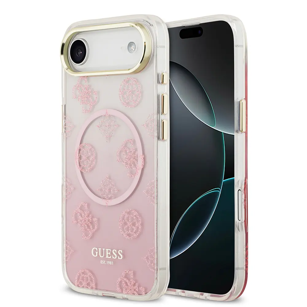Apple iPhone 17 Air Kılıf Guess Orjinal Lisanslı M-safe Şarj Özellikli Simli Peony Desenli Silikon Kapak