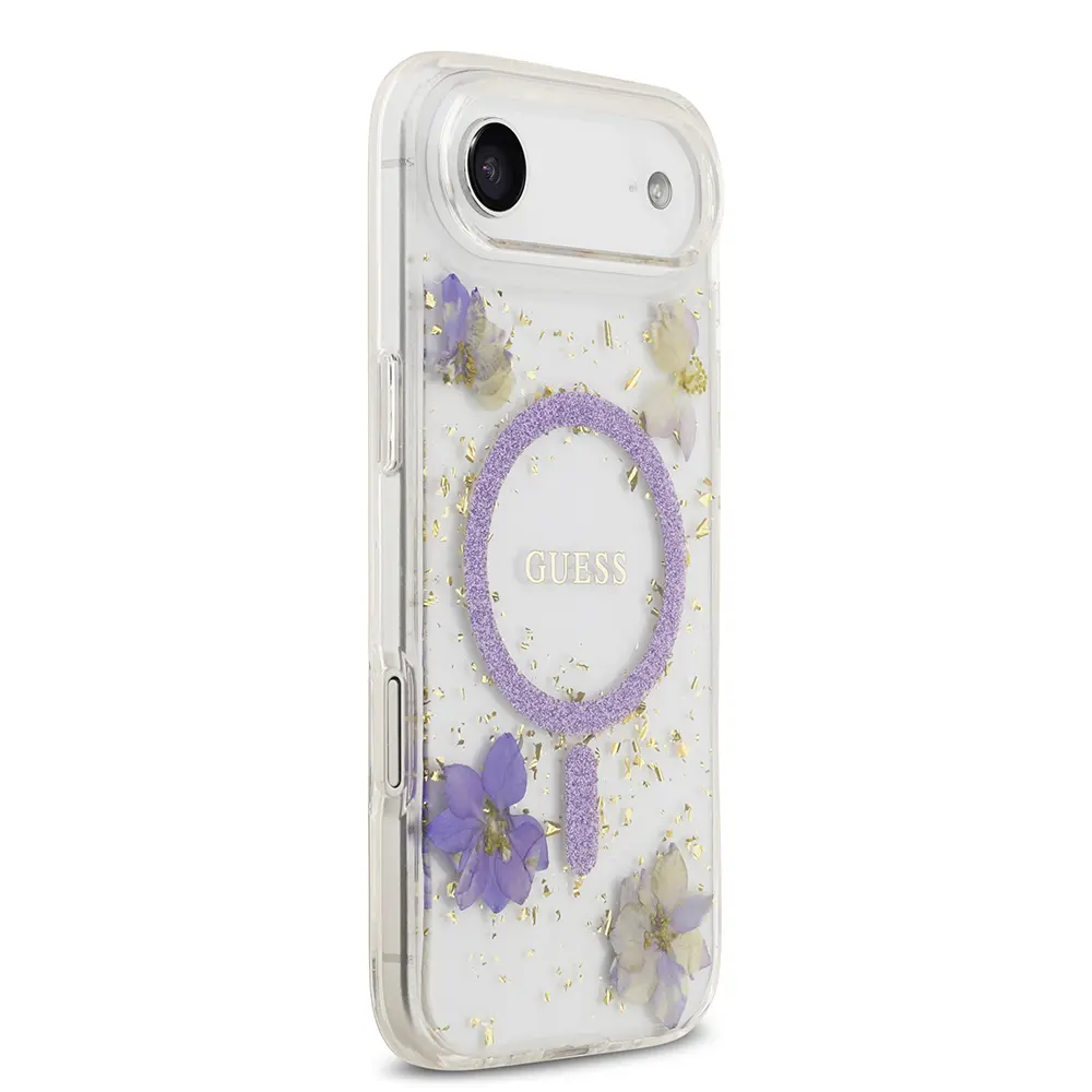 Apple iPhone 17 Air Kılıf Guess Orjinal Lisanslı M-safe Şarj Özellikli Transparan Resin Flowers Kapak