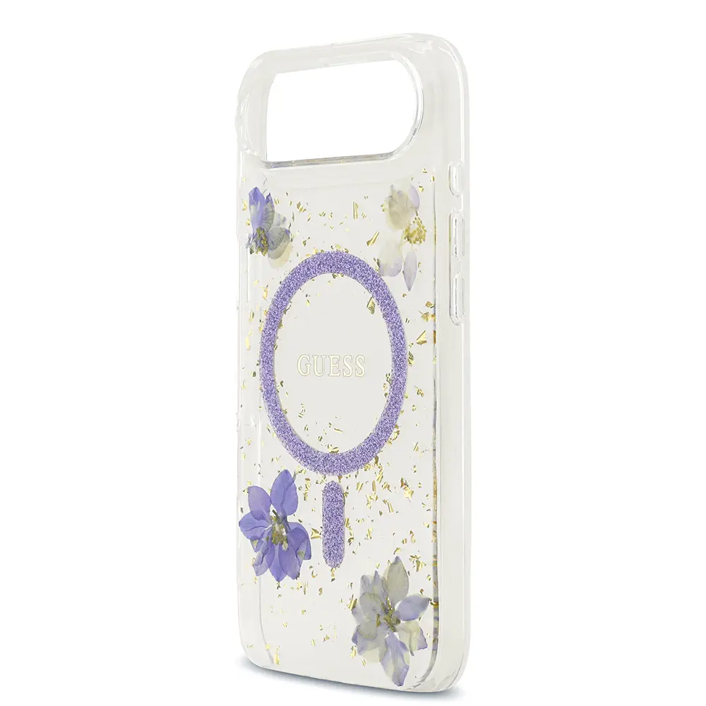 Apple iPhone 17 Air Kılıf Guess Orjinal Lisanslı M-safe Şarj Özellikli Transparan Resin Flowers Kapak