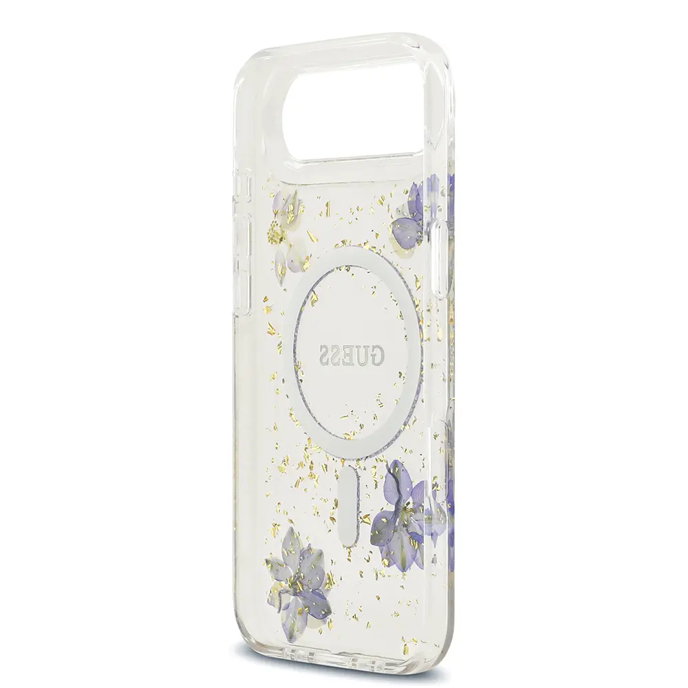 Apple iPhone 17 Air Kılıf Guess Orjinal Lisanslı M-safe Şarj Özellikli Transparan Resin Flowers Kapak
