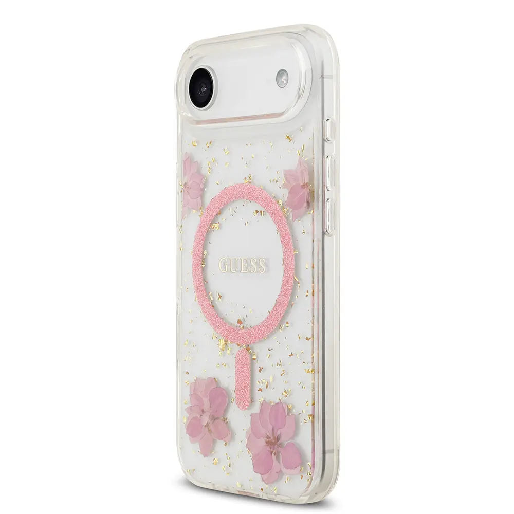 Apple iPhone 17 Air Kılıf Guess Orjinal Lisanslı M-safe Şarj Özellikli Transparan Resin Flowers Kapak